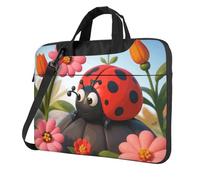 Cartoon Ladybug Flower Laptop Bag 13-15.6Inch, 360° Protective Laptop Sleeve Case Shockproof Messenger Shoulder Bag Waterproof Computer Case Carrying Cover Briefcases for Men Women