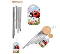 Cartoon Ladybug Flower Memorial Wind Chimes for Outside Deep Tone 20.5", 6 Aluminum Tubes, Sympathy Windchimes Personalized Chimes for Outdoor Garden Patio Yard Decor, Bereavement Condolence Gift