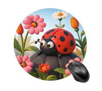 Cartoon Ladybug Flower Mouse Pad Round Laptop Mouse Mat Cute Computer Mousepad Keyboard Pad Non-Slip Desk Pads for Gaming Office Work Home