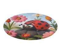 Cartoon Ladybug Flower Round Area Rug Non Slip Backing Doormat Water Absorbent Plush Throw Low-Pile Non-Slip Floor Mat Carpet for Living Room Bedroom Entryway Nursery Room 80 * 80cm