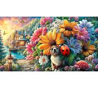 Cartoon-ladybug-holding-heart-among-flowers 1000 Pieces Jigsaw Puzzle Recycled Paper Educational Game Challenge Fun Present & Activity for Home for Adults Kids 70x50/1000pcs