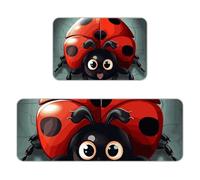 Cartoon Ladybug Kitchen Mat Set of 2, Flannel Non-Slip Absorbent Runner Comfort Standing Mats, Washable Kitchen Rugs for Floor Sink Laundry Entryway, 16x24 + 17x47 Inch