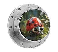 Cartoon Ladybug Kitchen Timers for Cooking 60 Minute Wind Up Timer, Magnetic Back, Visual Mechanical Timer with Loud Alarm, Manual Countdown Timers for Classroom Home Gym Tanning