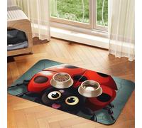 Cartoon Ladybug Pet Feeding Mat Absorbent Pu Leather Dog Cat Food Mats Contain Spills Protects Floors, Anti-Slip Rubber Backing Dog Bowl Mats Easy Clean Pet Placemats 40x60cm