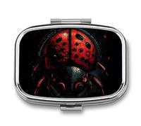 Cartoon Ladybug Pill Organizer Container for Travel, Metal 2 Compartment Square Pill Case, Portable Mini Medicine Box Pill Storage Case for Purse Pocket, Supplement Storage
