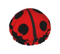 Cartoon ladybug Print Shower Cap â€“ Double Layer Bath Hair Cap with Elastic Band Lining, Ideal for Home Spa, Hotel, and Travel