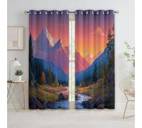 Cartoon Landscape Sunset Mountains Thermal Insulated Curtains Orange Color Grommet Eyelet Curtains,Blackout Noise Reducing Windows Drapes for Nursery Living Room 46” W x 54” L x 2 Panels