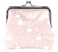 Cartoon Leather Coin Purses & Pouches Cute White Swans Snowflakes Pink Kiss Lock Card Change Purse Wallet 4.53" x 4.13"