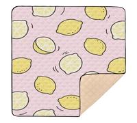 Cartoon Lemon Pink Soft Padded Baby Gym Play mat for Indoor Outdoor Water Resistant Foldable Tummy Time Activity Mat for Newborns Babies Infants Toddlers, 50'' x 50''