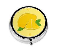 Cartoon Lemon Round mini Pill Box, Lightweight and Portable, with 3 Plastic Inserts, Suitable for Carrying in Pockets or Wallets.