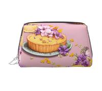 Cartoon Lemon Tart Printed Leather Portable Makeup Storage Bag, Suitable for Daily Use