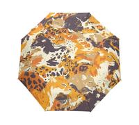 Cartoon Leopard Pattern Beige Umbrella Automatic Folding Men Women Travel Umbrellas Auto Open Close Sun Blocking Windproof
