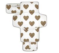 Cartoon Leopard Print Heart Brown Reusable Diaper Changing mat with Tissue Pocket Travel Changing pad for Baby with Built-in Pillow cambiador de pa?ales para Bebes