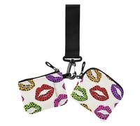 Cartoon Leopard Print Lips Women's Coin Wallet Card Holder Slim Portable Identity Card Protector with Wristlet Strap for Work Travel 2 Packs, Cartoon leopard print lips, One Size, Print Art