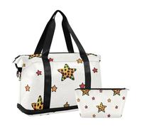 Cartoon Leopard Print Stars White Travel Tote Gym Bag Weekender Travel Overnight Bag with Toiletry Bag for Travel 2 Pcs Set, Cartoon leopard print stars white, One Size