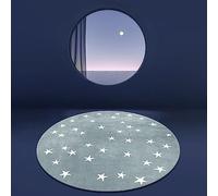 Cartoon Light Blue White Star Round Rug Kids Playmat Children Crawling Carpet Non-slip Rug Bedroom Rug Washable Non Shedding Ø 70 cm