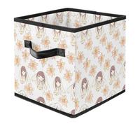 Cartoon Lily Girls Foldable Fabric Storage Cubes with Reinforced Handles - Large Collapsible Organizer Bins for Blankets, Space-Saving Home Storage Solution
