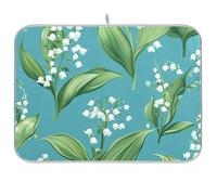 Cartoon Lily of The Valley Turquoise Kitchen mat for Counter Dish Drainer mats XL Dish Drying mat 18 x 24