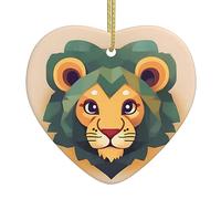 Cartoon Lion Ceramic Christmas Heart Pendant, The Pottery Piece is Available with Silk Thread