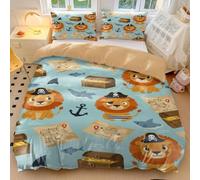Cartoon Lion & Giraffe Bedding Set King Soft Microfiber Duvet Cover with Colorful Dots Print - Includes 2 Pillowcases (style2,King 240x220cm+65x65cm*2)