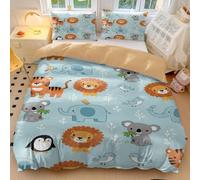 Cartoon Lion & Giraffe Bedding Set King Soft Microfiber Duvet Cover with Colorful Dots Print - Includes 2 Pillowcases (style1,Double200x200cm+50x75cm*2)