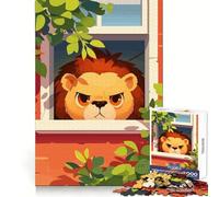 Cartoon Lion Peeking Out Window 1000 Piece Jigsaws for Adults Brain Activity Mind Soothing Fun Accurate Cut Ideal Xmas Gift (50x75cm)