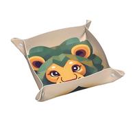 Cartoon Lion Print Leather Catchall Tray,Desk Organizer for Keys,Wallet, Valet Tray for Home,Office