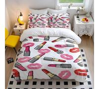 Cartoon Lipstick and Lip Print Duvet Cover Set, Cute Bedding for Bedroom with 1 Duvet Cover and 2 Pillowcases (05,Single + 80 x 80cm x2)