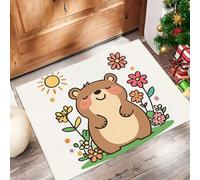 Cartoon Little Beaver Door Mats 50 X 80 Cm, Washable Indoor Doormat Tpr Non-Slip, Dirt Trapper Front Door Mat Inside, Flower Animals Super Absorbent Entrance Rug For Entryway, Pets And Dogs - White