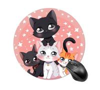 Cartoon Little Cat Mouse Pad Round Laptop Mouse Mat Cute Computer Mousepad Keyboard Pad Non-Slip Desk Pads for Gaming Office Work Home