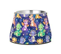 Cartoon Little Cute Dragons Raised Pets Water Bowl Elevated Stainless Steel Cat Food Dishes for Loving Pet Slow Down Eating