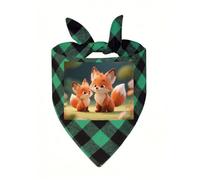 Cartoon Little Foxes Dog Bandana Plaid Triangle Pets Scarf | Funny Dog Neckwear Washable Triangle Bibs Kerchief Pet Costume Accessories for Small Medium Large Dogs Cats Birthday Gift