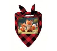 Cartoon Little Foxes Dog Bandana Plaid Triangle Pets Scarf | Funny Dog Neckwear Washable Triangle Bibs Kerchief Pet Costume Accessories for Small Medium Large Dogs Cats Birthday Gift