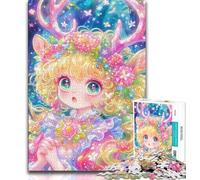 Cartoon Little Girl Deer 1000 Pieces Jigsaw Puzzle for Adults& Teens,Challenging Game And Family Play for Is Ideal As A Gift for The Whole Family (38x26cm)