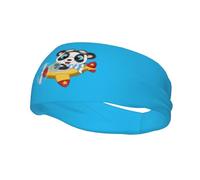 Cartoon Little Panda Operating A Plane Headbands Men Women Non Slip Wicking Sports Sweatband for Gym Basketball Yoga Hairbands