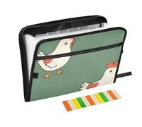 Cartoon Little White Chicken Green Paper File Folder 13 Pockets A4 Letter Size with Zipper Closure for Folder with Labels