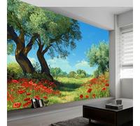 Cartoon Living Room Bedroom Wallpaper, Countryside Green Trees Floral Wall Mural for TV Backdrop Child Room - Non-Woven Wall Paper 200W x 140H cm Photo Wallpaper Home Decor