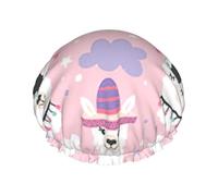Cartoon Llama Alpaca Print Lightweight And Elasticated Waterproof Shower Cap, Double Layer Waterproof Hair Cap