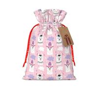 Cartoon Llama Alpaca Printing Drawstring Christmas Bag With Kraft Tag 4.7x6.9 Inch For Halloween Wrapping Gifts