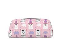 Cartoon Llama Alpaca Printing Leather Pencil Pouch Pen Case Elegant and Practical Bag for Students Perfect for Office School