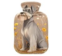 Cartoon Lovely Miniature Schnauzer Dogs Brown hot Water Bottles with Soft Cover, 2L Water Bag for Hot and Cold Therapies, Hot and Cold Therapies, bolsas de agua Caliente para Dolores