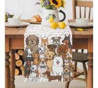 Cartoon Lovely Puppies Dogs Table Runner 36 Inches Long, Bones Claws Background Washable Table Runners Heat-Insulation Kitchen Dining Table Decorations for Home Party Decor 13x36in