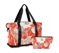 Cartoon Madagascar Hissing Cockroach Red Large Travel Bag with Wet Pocket Adjustable Strap Tote Bag for Travel 2 Pcs Set for Men Women