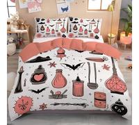Cartoon Magic Duvet Cover Set Super King, 3 Pcs Hand-Painted Bedding Set Soft Microfiber Easy Care Quilt Cover with 2 Pillowcases Cartoon Style for Teens Reversible Duvet Sets - 260x220cm Pink Black