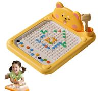 Cartoon Magnetic Drawing Board, Large Magnet Doodle Board with Pen and Dot Beads,Color Shape Pattern Art Pad, Interactive Magnetic Dots Art Travel Toys (Bear-L-26x21x7.5cm)