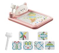 Cartoon Magnetic Drawing Board, Large Magnet Doodle Board with Pen,Pattern Guide & Dot Beads, Interactive Magnetic Dots Art Travel Toys,for Girls Boys Christmas Birthday Gifts (Pink,21 * 26cm)