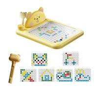 Cartoon Magnetic Drawing Board, Large Magnet Doodle Board with Pen,Pattern Guide & Dot Beads, Interactive Magnetic Dots Art Travel Toys,for Girls Boys Christmas Birthday Gifts (Yellow,18 * 22cm)