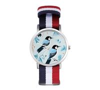 Cartoon Magpie Printed Sport Watch for Men Women Nylon Strap Wrist Watch Analog Quartz Watch
