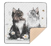 Cartoon Maine Coon Cats White Soft Foam Baby Activity Play Mat for Floor Waterproof Kicking Mat for Baby Toddler Infant, 50'' x 50''