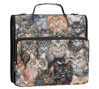 Cartoon Maine Cooncats Silver 1.5-Inch 3-Rings Binder with Extra Pockets with Handle and Removable Shoulder Strap Multi-Pocket Zippered Portfolio Suitable for Middle School Bolsa de cremallera